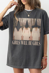 Girls Will Be Girls Retro Witch Halloween Tee  For Women