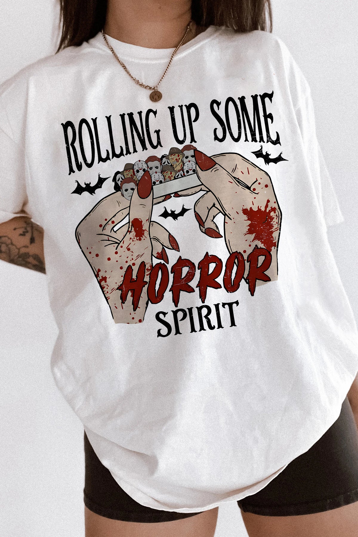 Rolling Up Some Horror Spirit Halloween Horror Movie  Tee  For Women