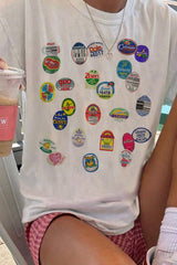 Fruit Sticker Summer Graphic Tee For Women