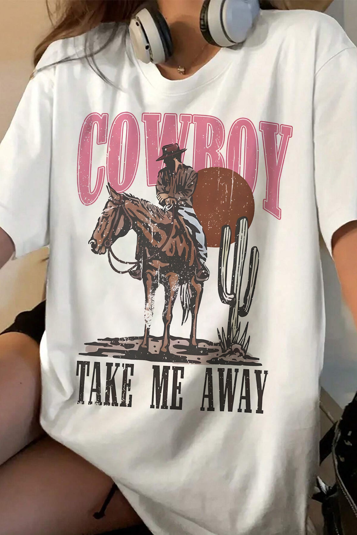 Western Graphic  Retro Cowboy Tee For Women