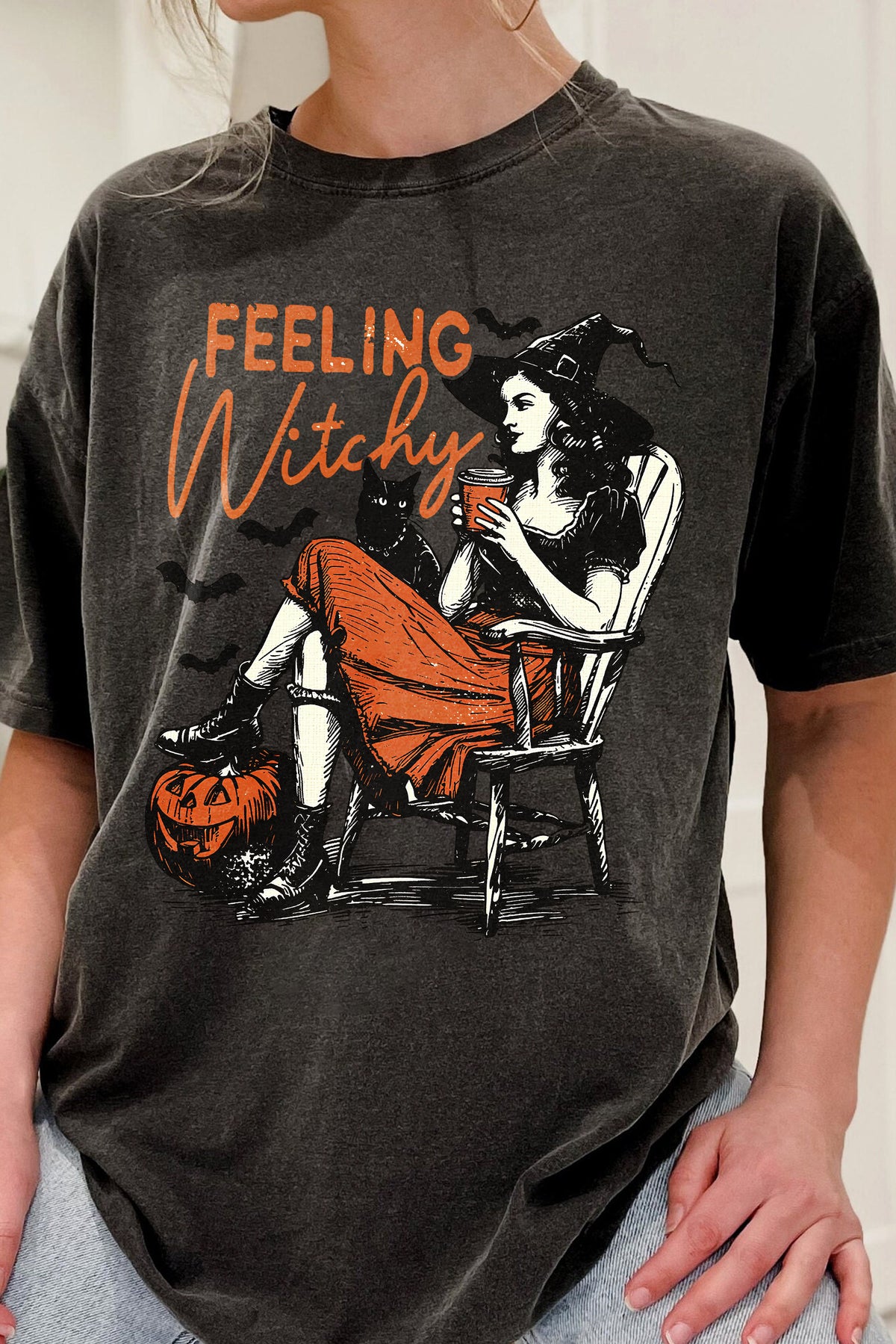 Feeling Witchy  Retro Halloween Tee For Women