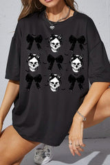 Halloween Skull Black Bow Tee For Women