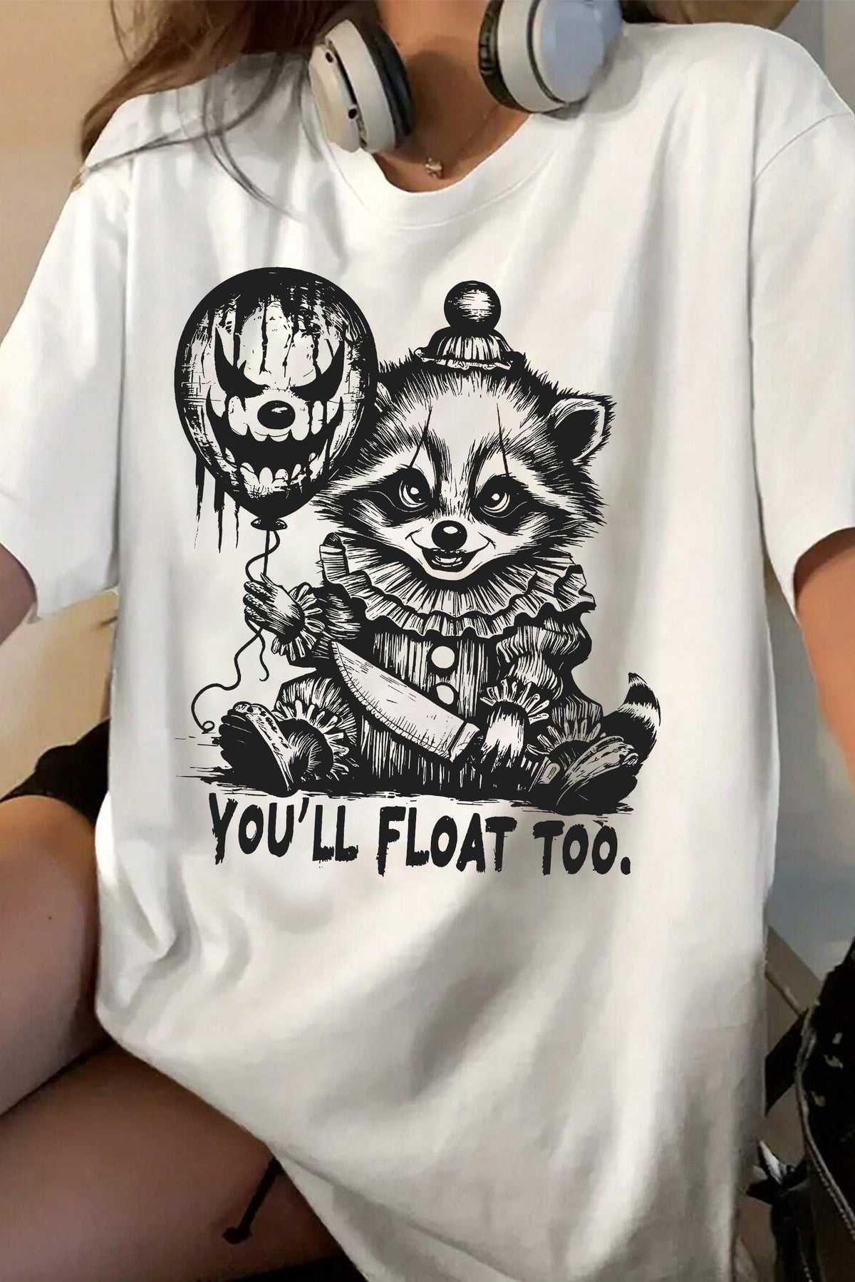 You'll Float Too Horror Raccoon Halloween Tee For Women