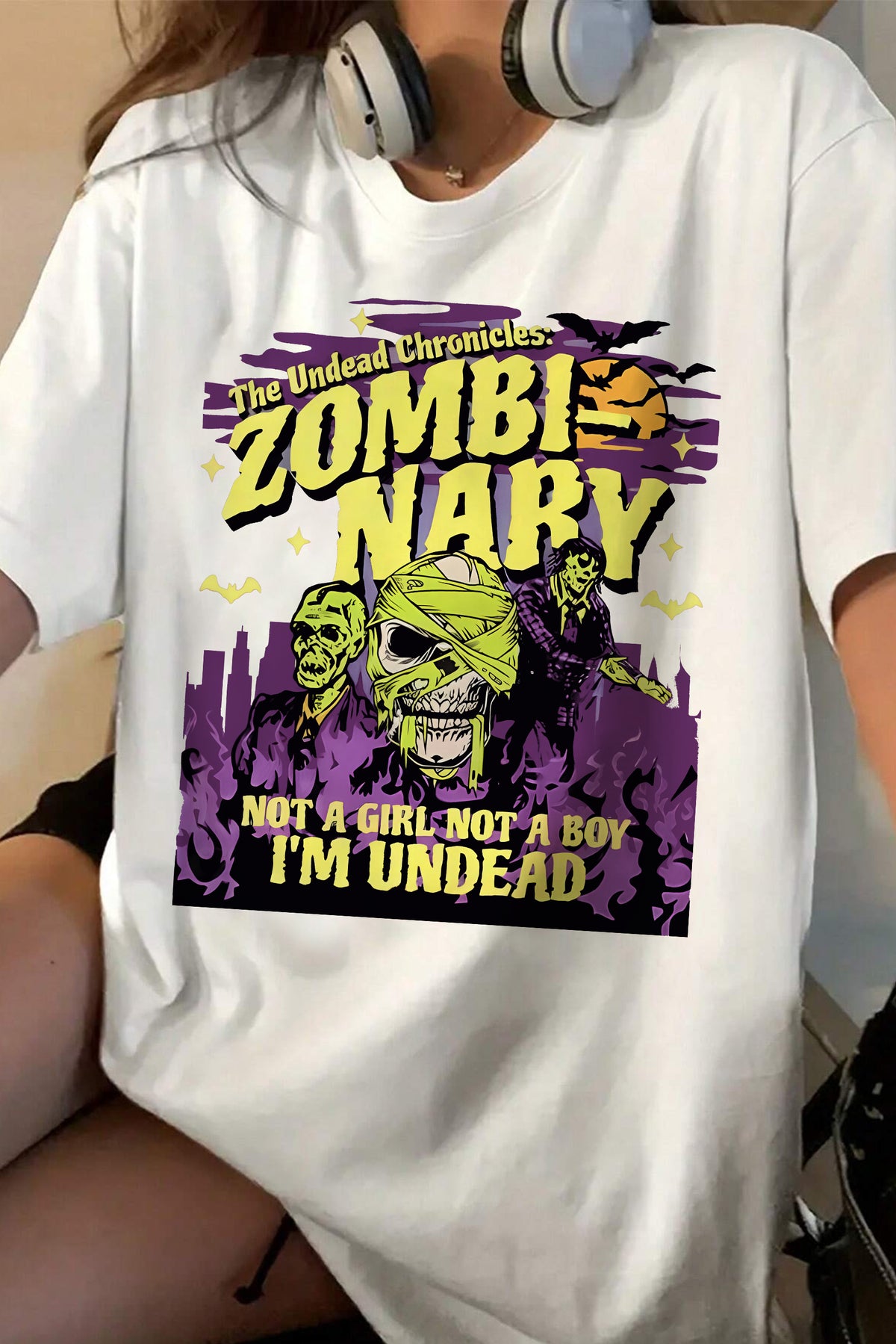 Zombinary  Nonbinary Halloween Tee For Women