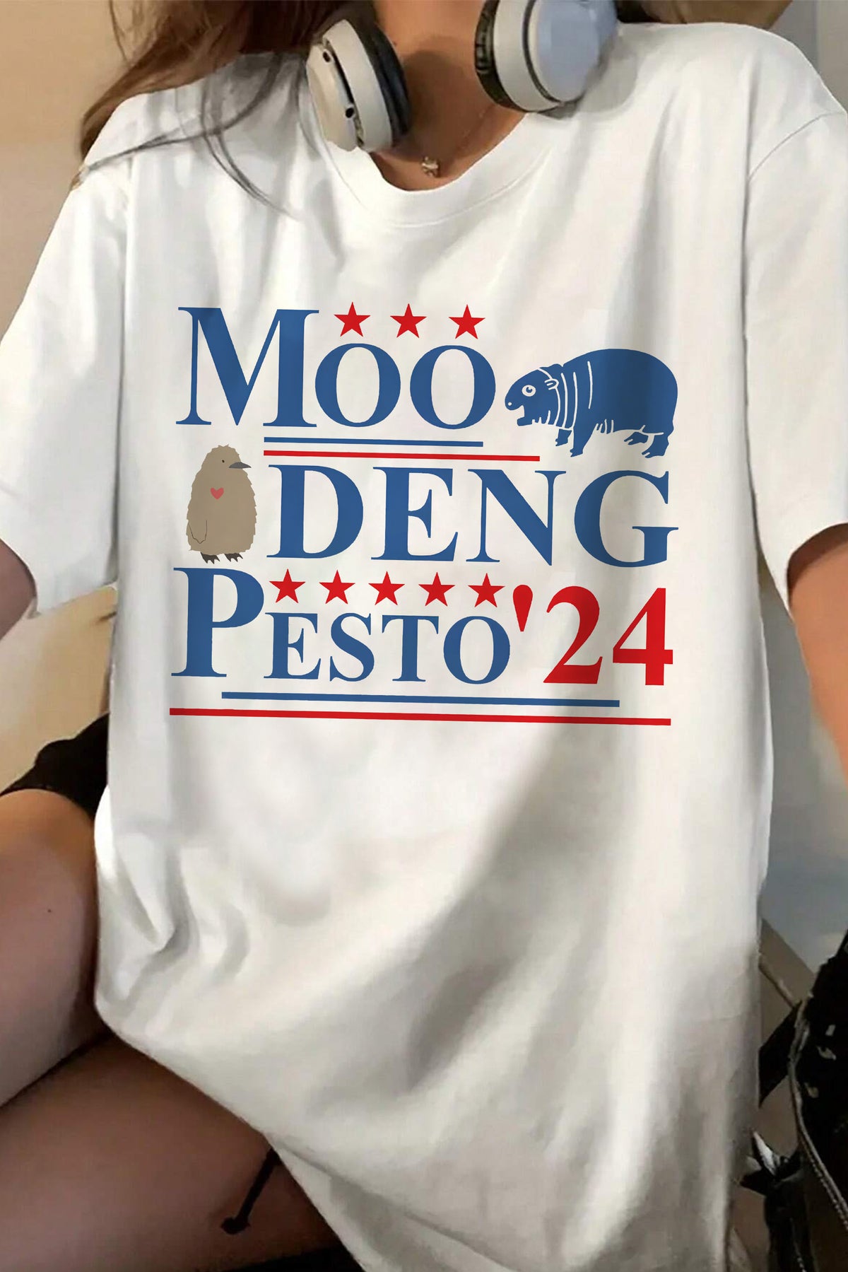 Funny Moo Deng Baby Pesto Penguin  Tee For Women