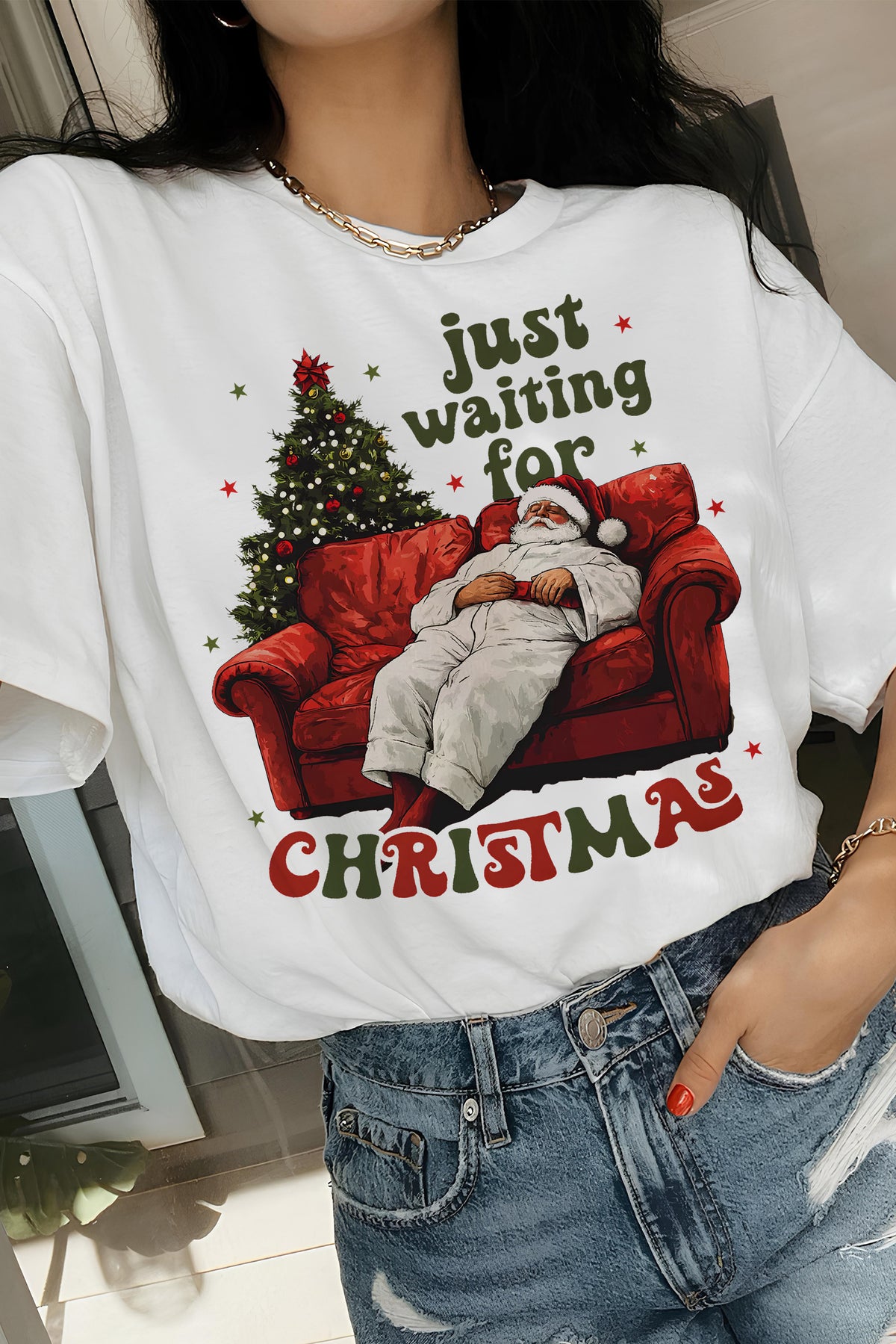 Just Waiting For Christmas  Tee For Women