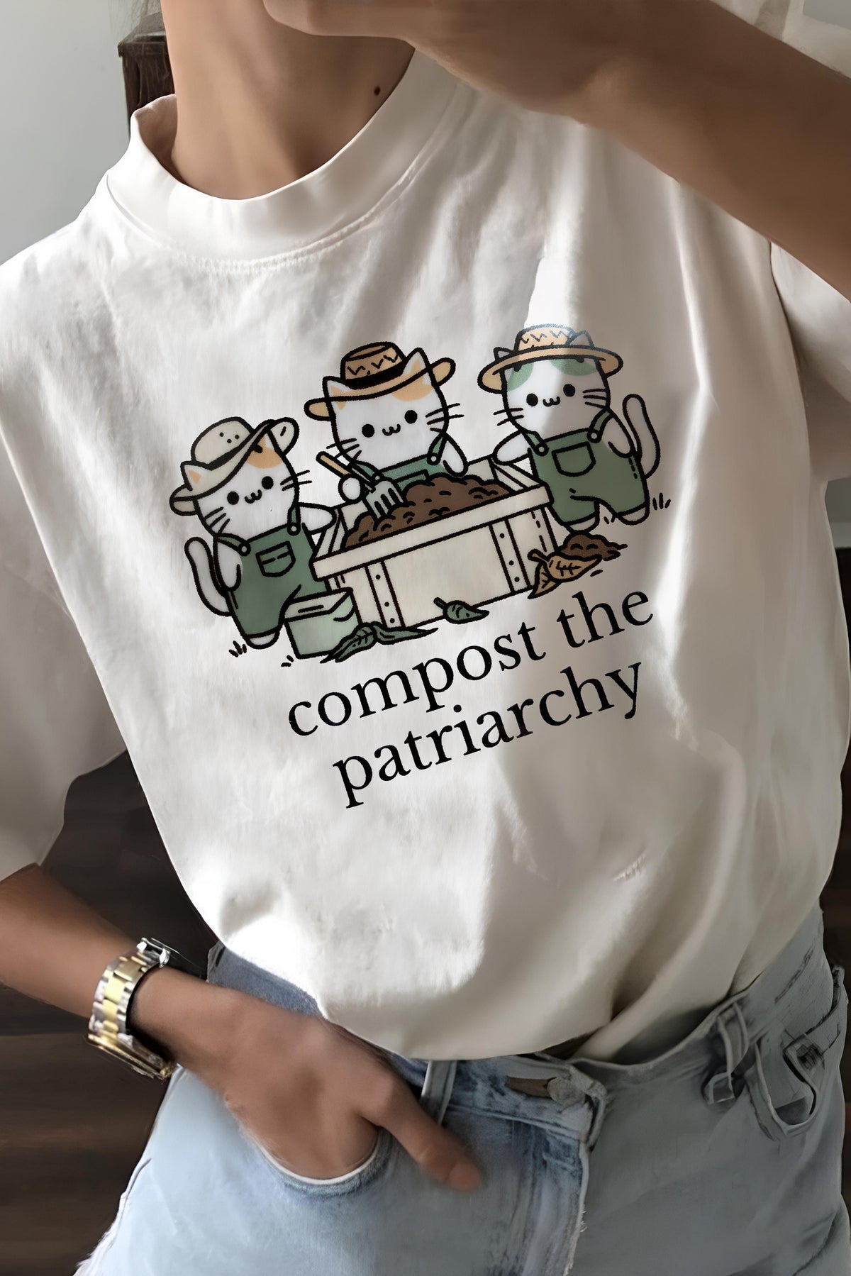 Cute Cats Compost the Patriarchy feminist  Tee For Women