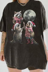 Three Raccoons Vintage Christmas Tee For Women