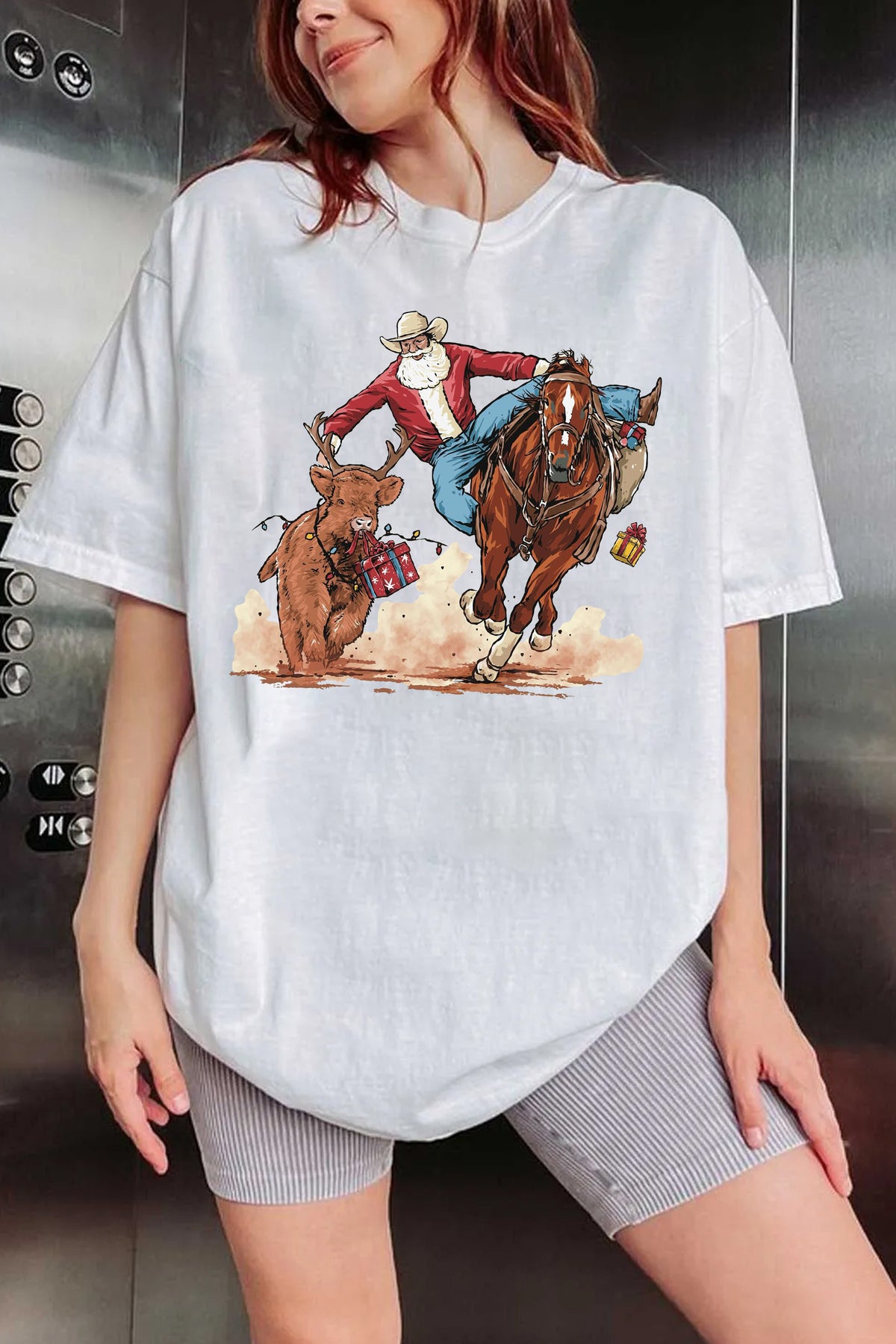 Santa Bulldogging Tee For Women