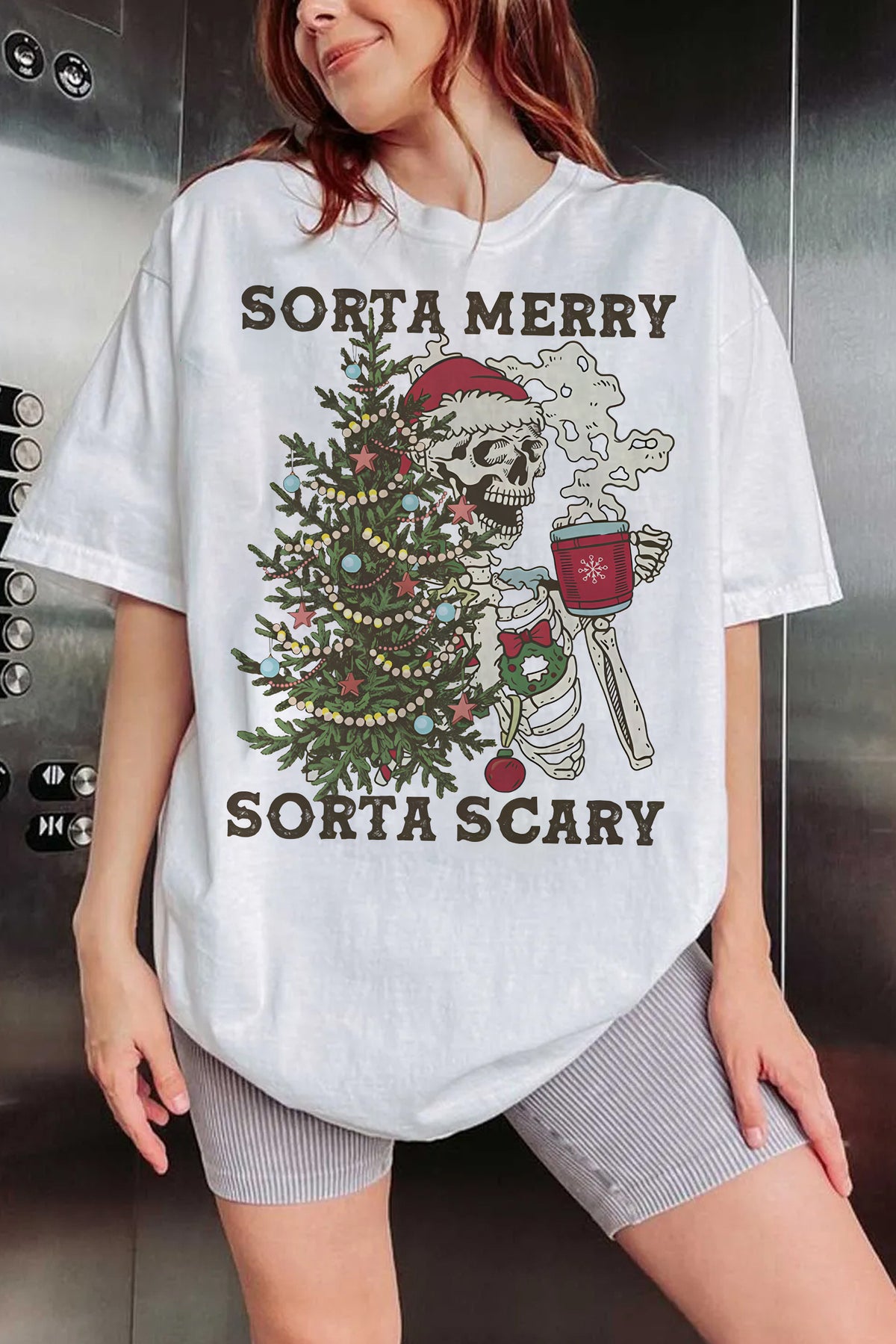 Sorta Merry Sorta Scary Christmas Tee For Women