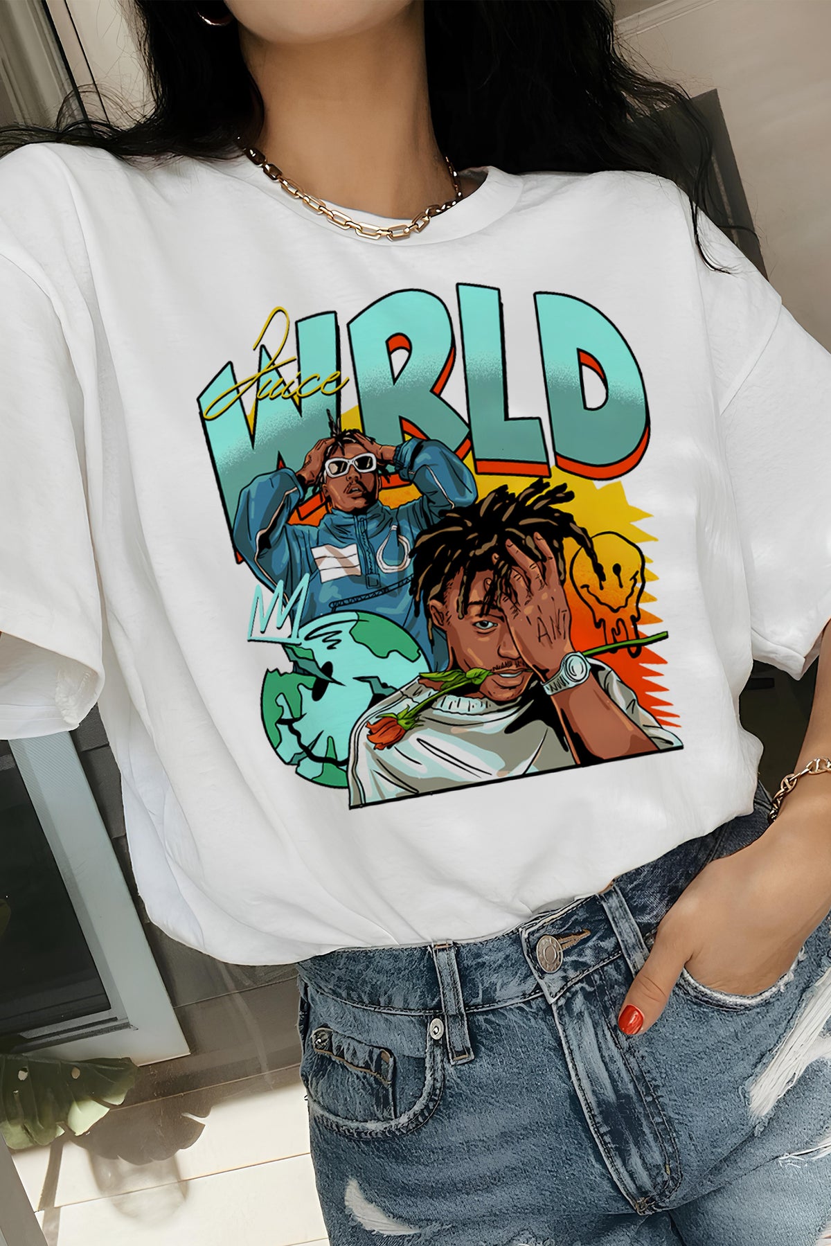 Juice Wrld Smiley Graphic Tee For Women