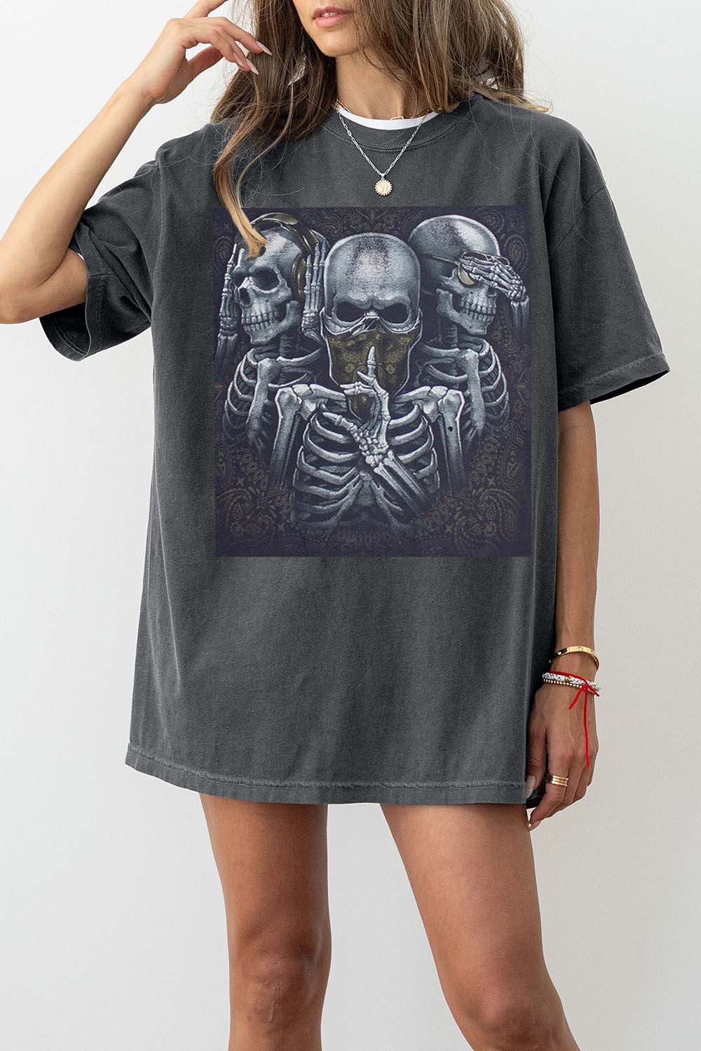 Vintage Skeleton Hear No Evil Speak No Evil See No Evil Tee For Women