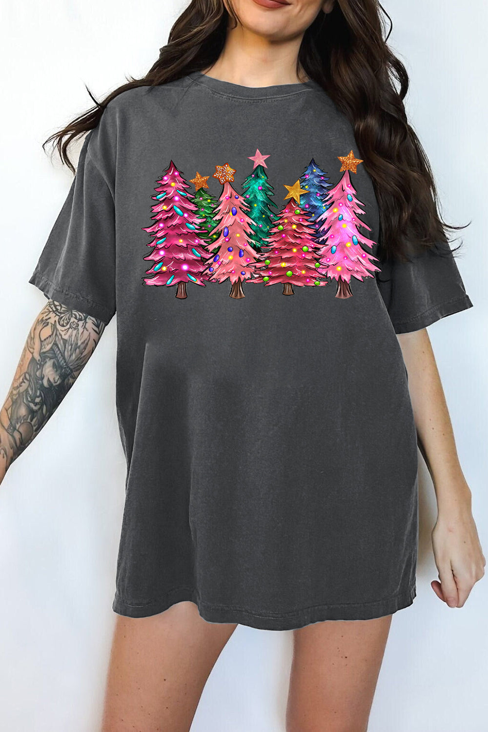 Pink Tree Christmas Tee For Women