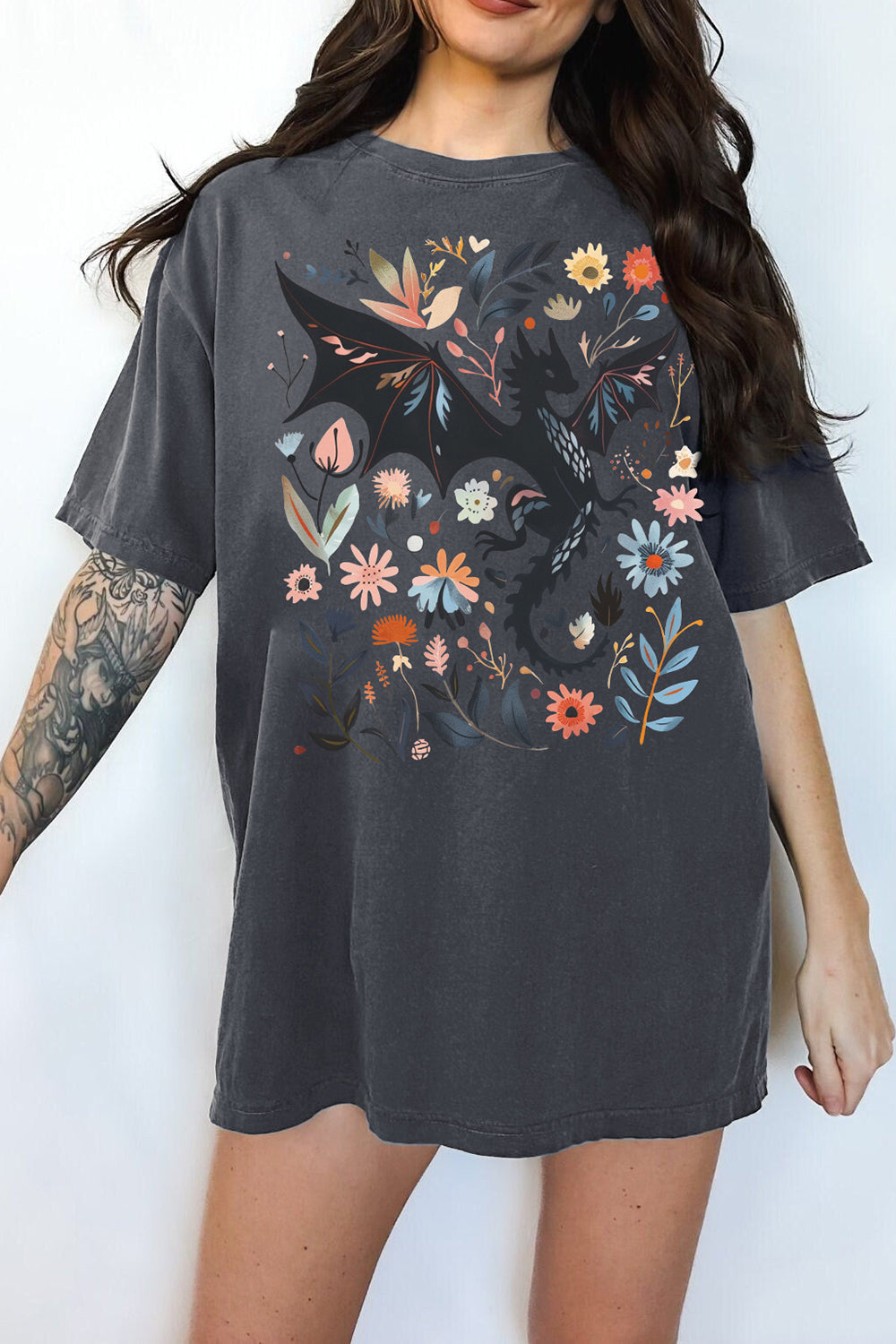 Abraxos Flower Fantasy Dragon Bookish Tee For Women