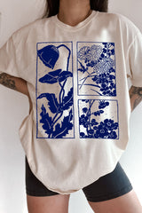 Blue Flowers Tee For Women