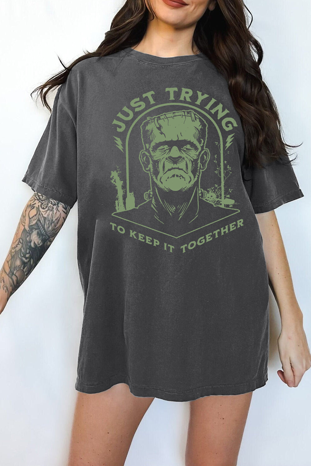 Frankenstein Just Trying to Keep it Together Funny Halloween Tee For Women