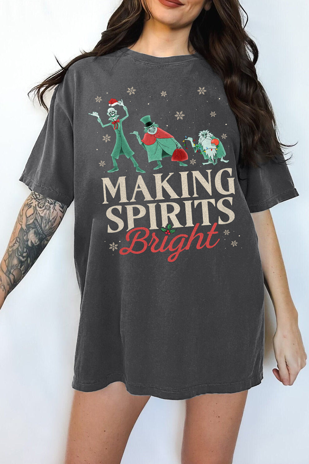 Making Spirits Bright Hitchhiking Ghosts Santa Hat Merry Tee For Women