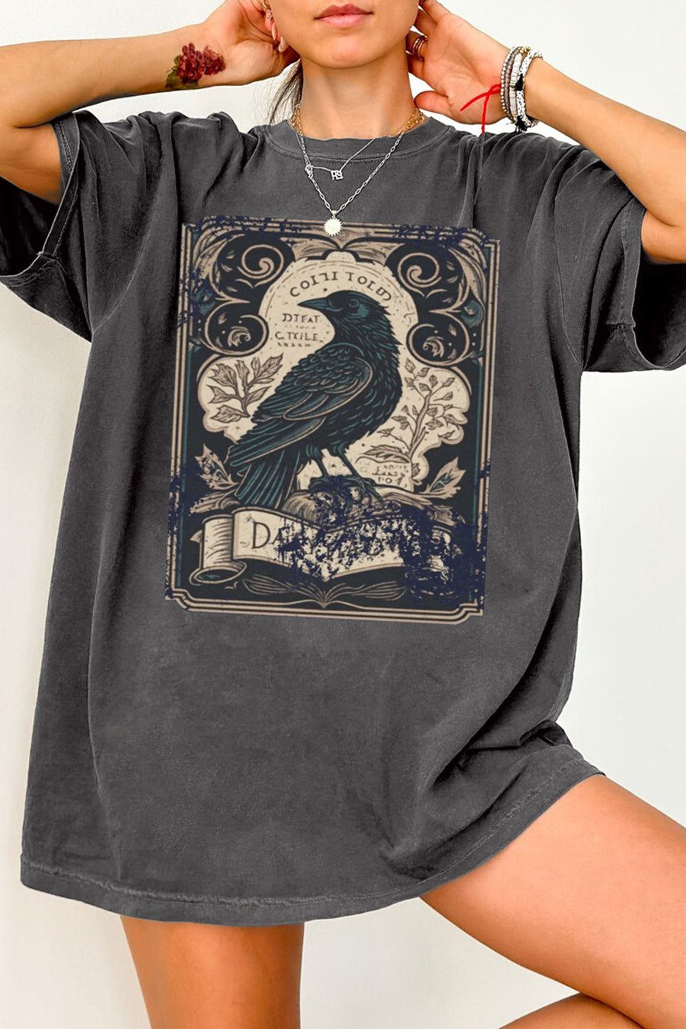 Gothic Raven Extra Light Witchy Graphic Tee For Women