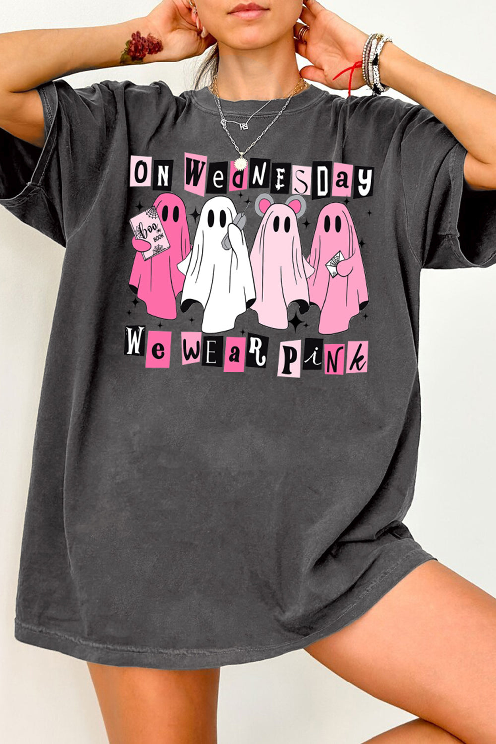 On Wednesday We Wear Pink Halloween Pink Ghost Tee For Women