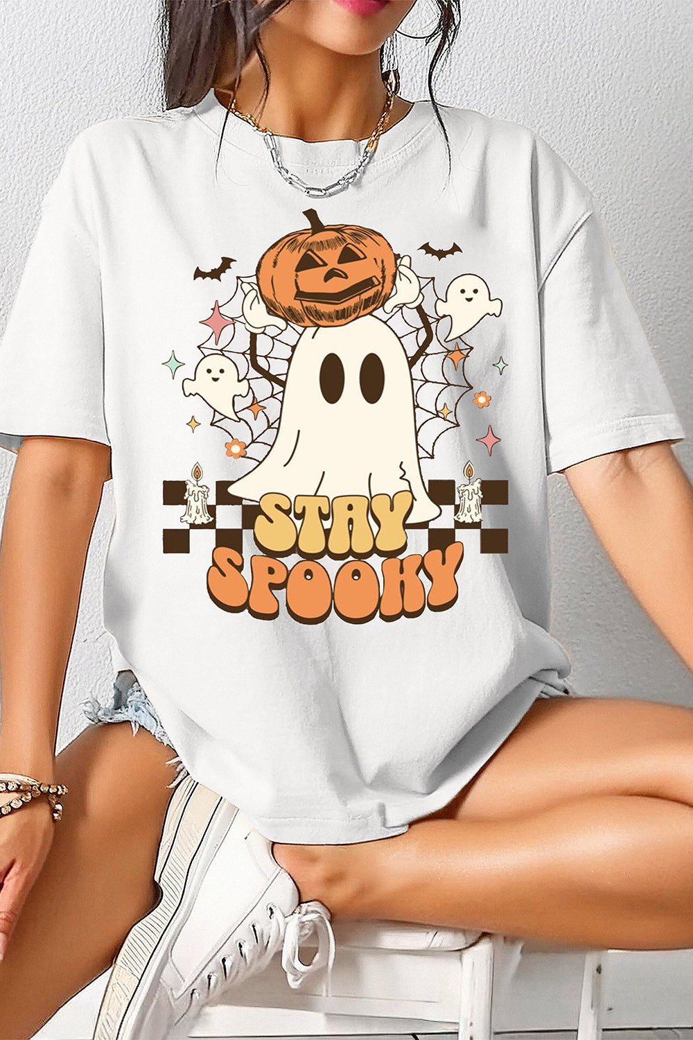 Retro Ghost Fall Halloween Tee For Women