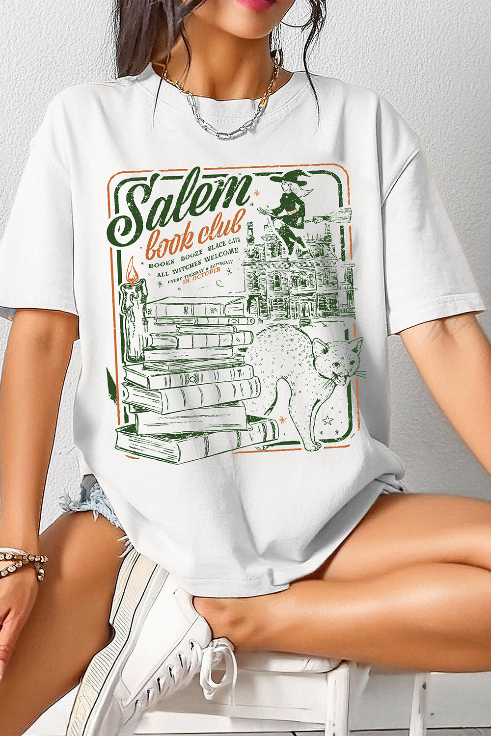 Salem Book Club Spooky Season Ghost Skeleton Tee For Women