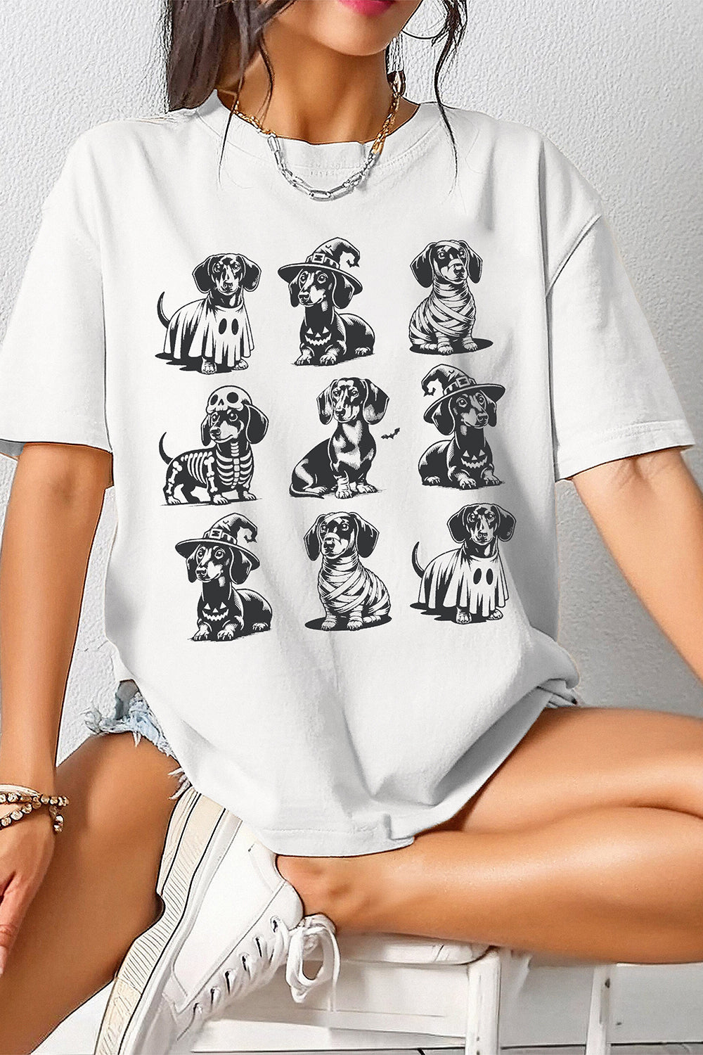 Halloween Witch Dogs Tee For Women