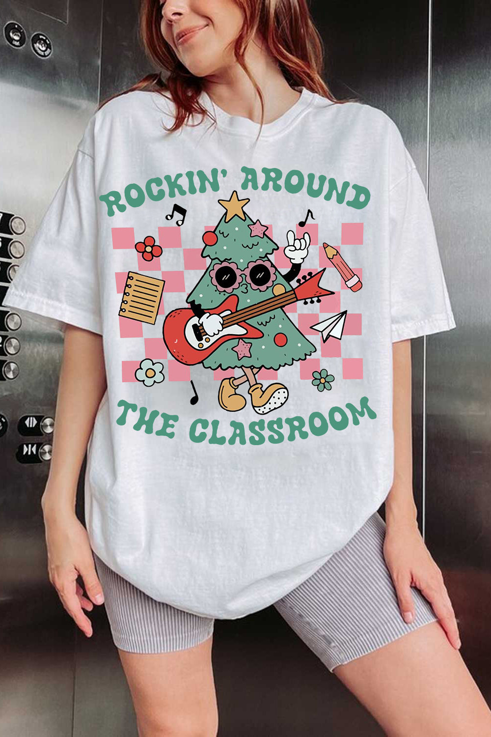 Rockin Around the Classroom Christmas Teacher Tee For Women