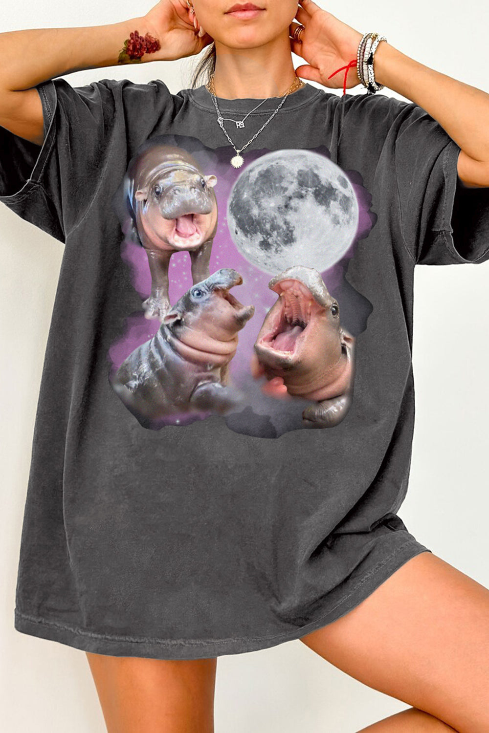 Moo Deng With The Moon Tee For Women