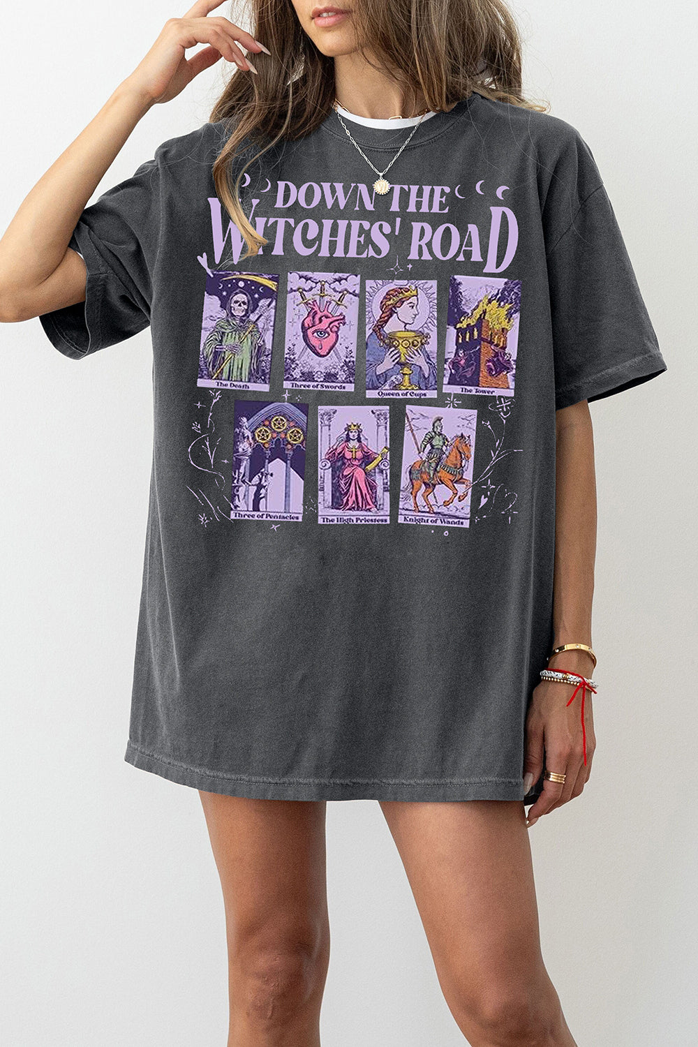 Vintage Agatha's All Along Tarot Cards Green Witch Queer Lesbians Tee For Women