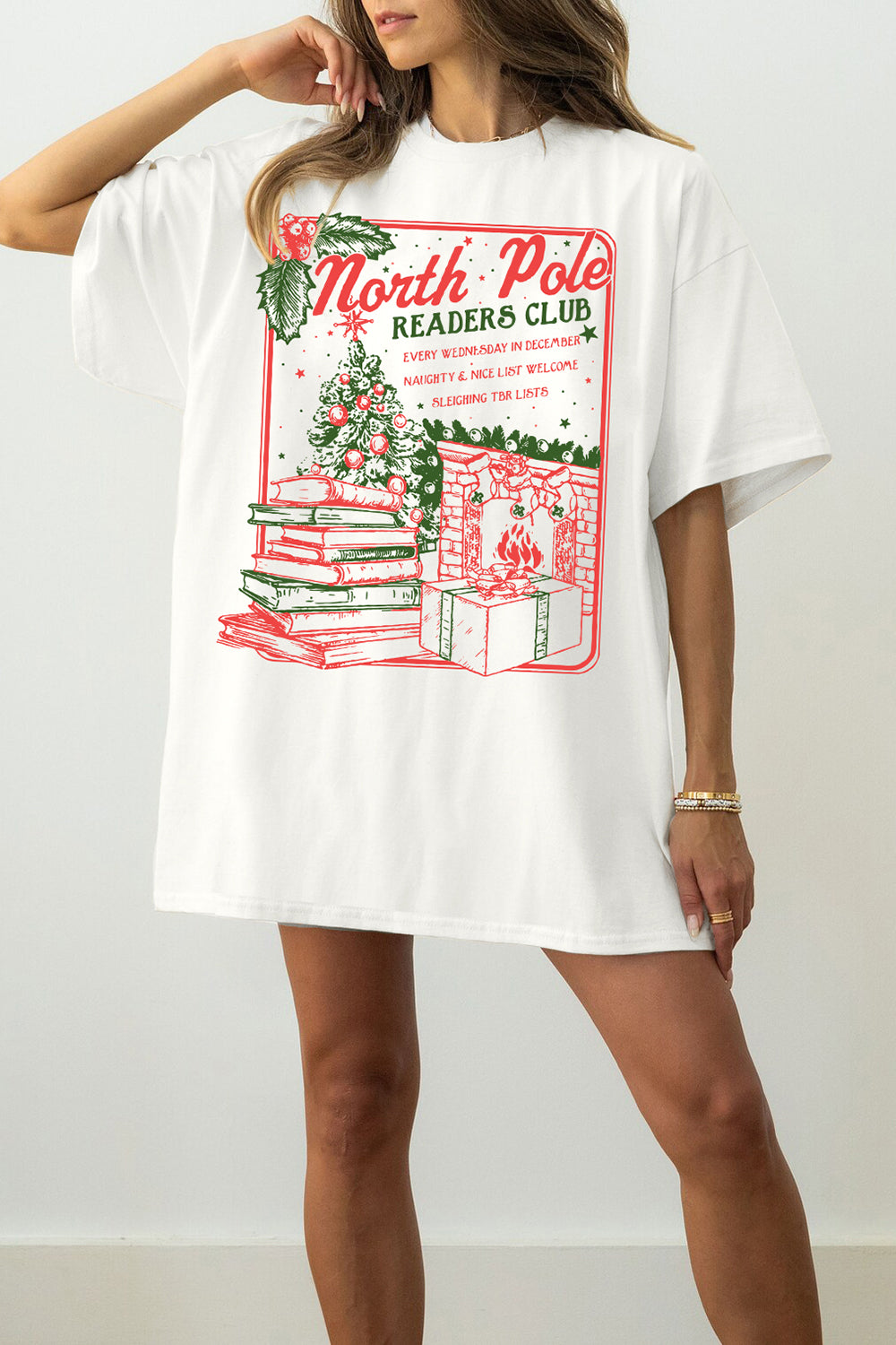 Bookish Christmas North Pole Book Club Santa Tee For Women