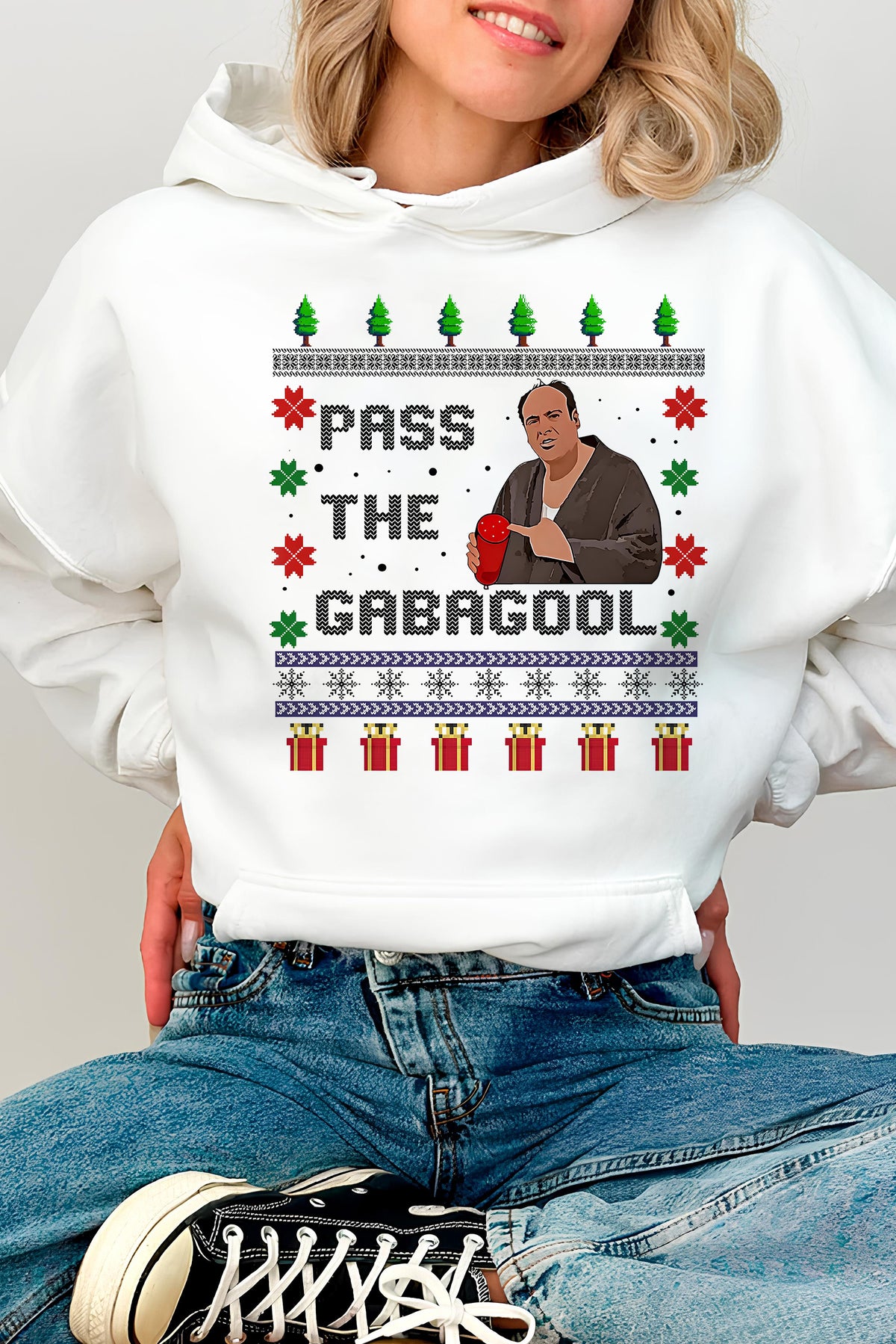 Pass The Gabagool  Ugly Sopranos Christmas Hoodie For Women