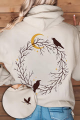 Retro Celestial Bird And Moon Hoodie  For Women