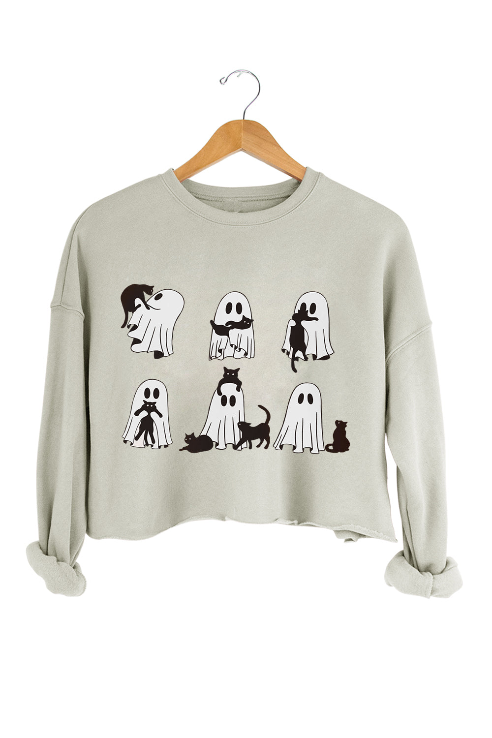 Ghost Cat Crop Sweatshirt For Women