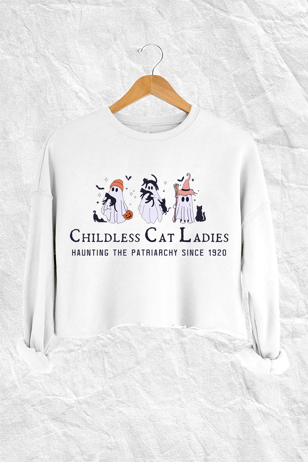 Halloween Childless Cat Lady Cute Ghosts Crop Sweatshirt For Women