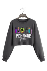 Pick Your Poison Halloween Crop Sweatshirt For Women