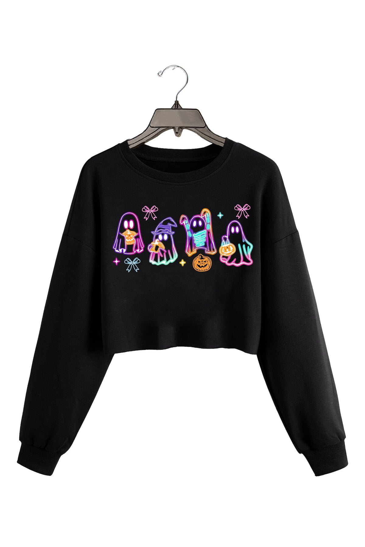 Halloween Ghost Neon  Crop Sweatshirt For Women