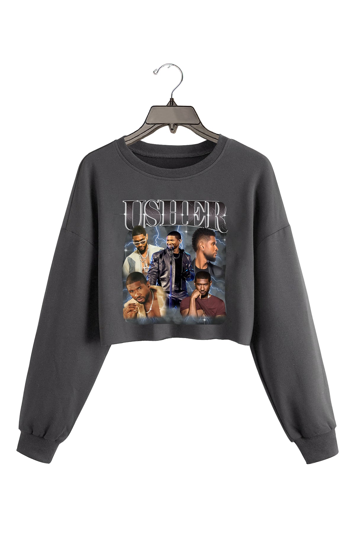 Usher Retro Graphic R&B Concert Crop Sweatshirt For Women